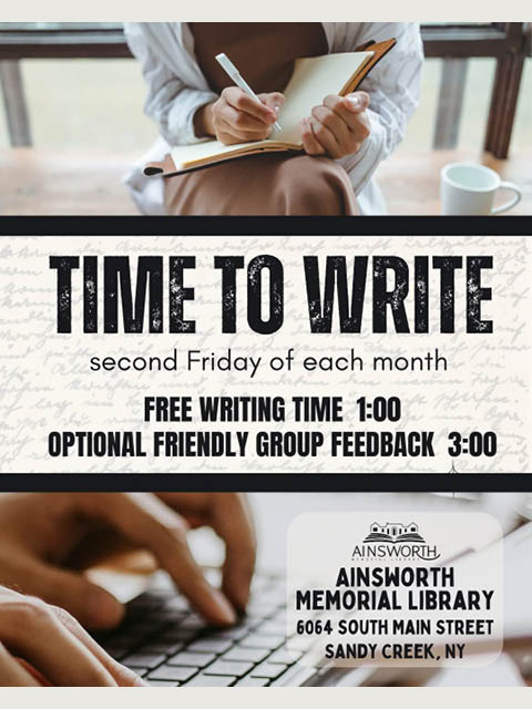 time to write 2nd fridays month ainsworth sandy creek 2025