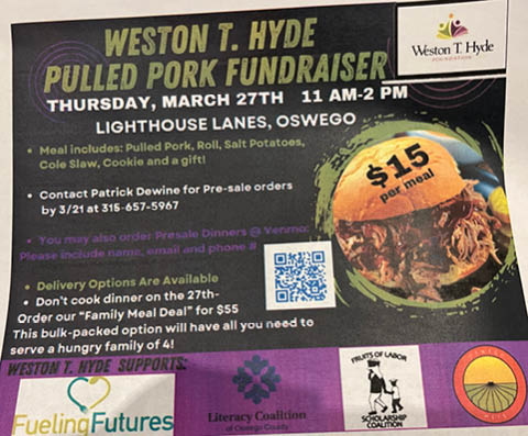 weston hyde pulled pork fundraiser lighthouse lanes 3.27.2025