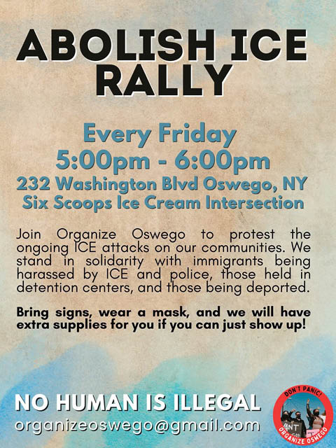 abolish ice rally organize oswego five corners intersection oswego fridays 2026