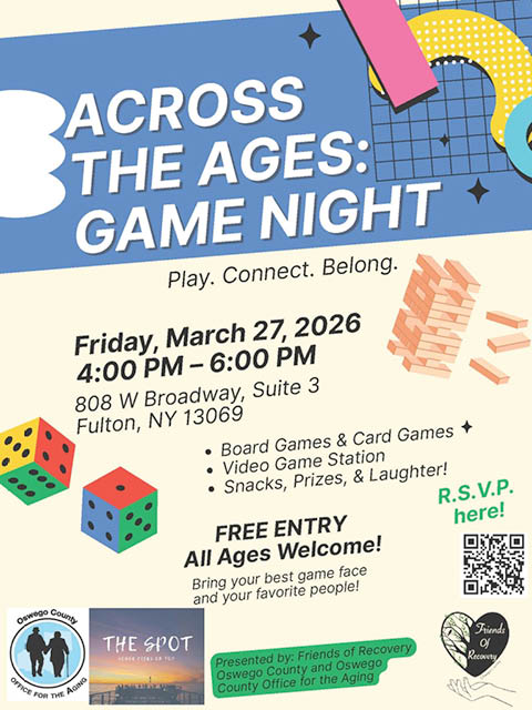 across the ages game night friends recovery oswego county 3.27.2026
