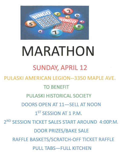 bingo marathon pulaski american legion 4.12.2026