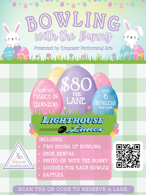 bowling with bunny lighthouse lanes 3.29.2026