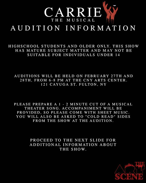 carrie auditions art scene cny arts center 2.27 28.2026