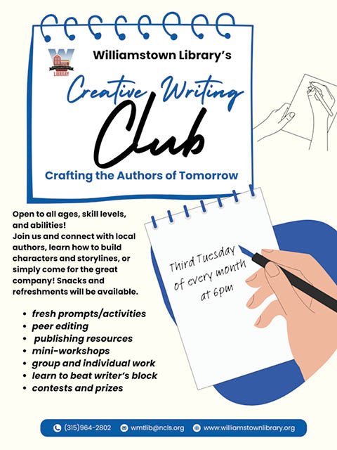 creative writing club williamstown library 3rd tuesdays 2026
