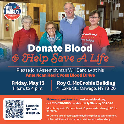 donate blood will barclay annual drive mccrobie civic center 5.15.2026