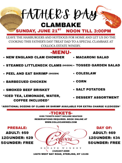 fathers day clambake colloca winery 6.21.2026