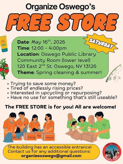 free store organize oswego opl 5.16.2026