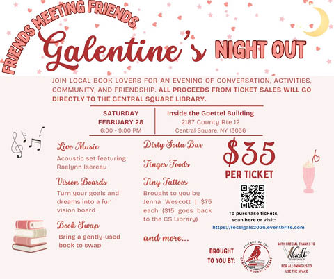 friends galentines night out central square library goettel building 2.28.2026