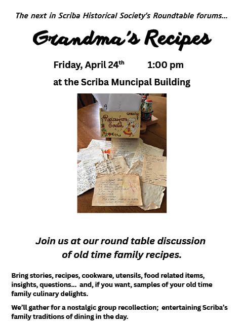 grandmas recipes scriba historical society roundtable 4.24.2026