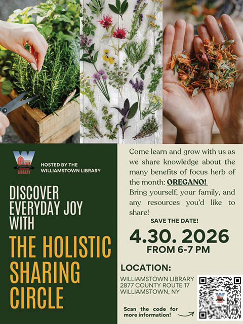 holistic sharing circle oregano williamstown public library 4.30.2026