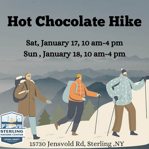 hot chocolate hike sterling nature center january 2026