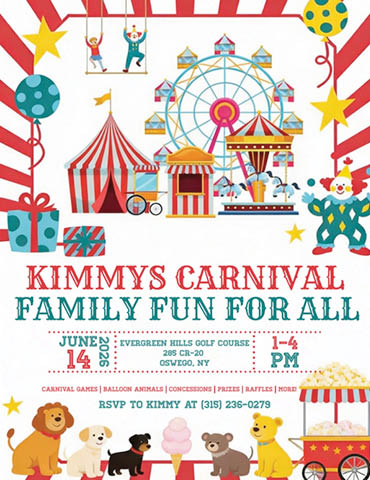 kimmys carnival evergreen hill golf course 6.14.2026
