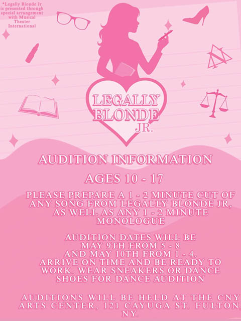 legally blonde jr auditions cny arts center may 2026