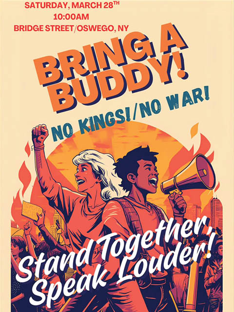 no kings no war march indivisible oswego county 3.28.2026