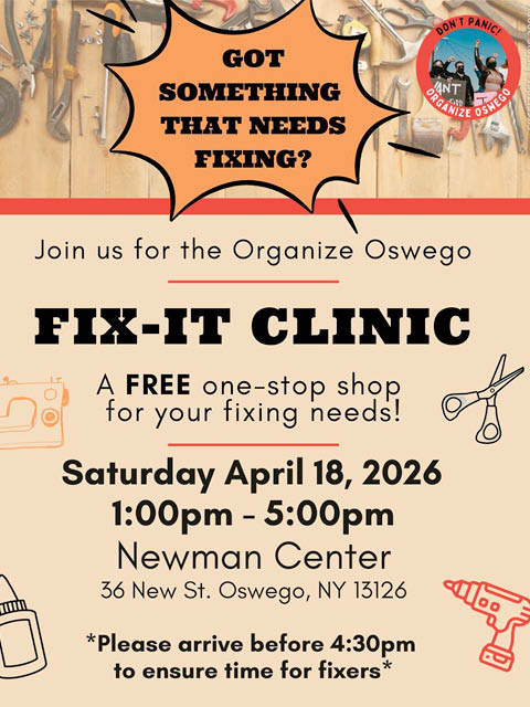 organize oswego fix it clinic newman center 4.18.2026