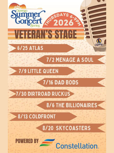 oswego summer concerts veterans stage thursdays 2026