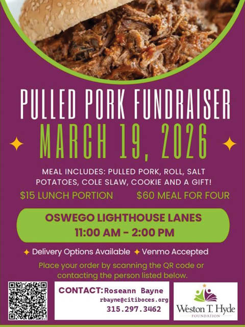 pulled pork fundraiser weston t hyde foundation lighthouse lanes 3.19.2026