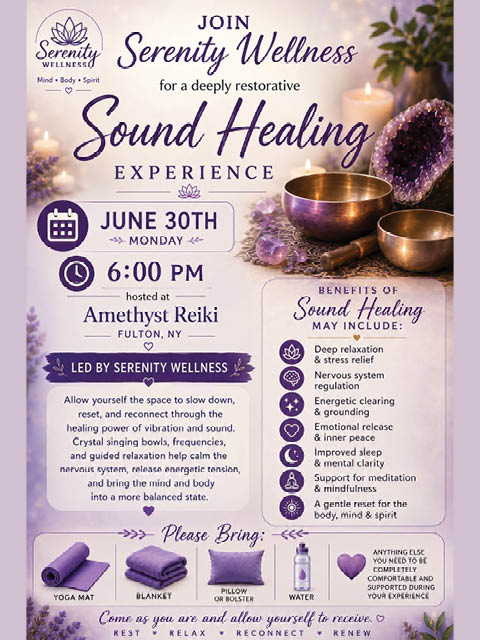 serenity wellness full moon sound healing amethyst reiki 6.30.2026