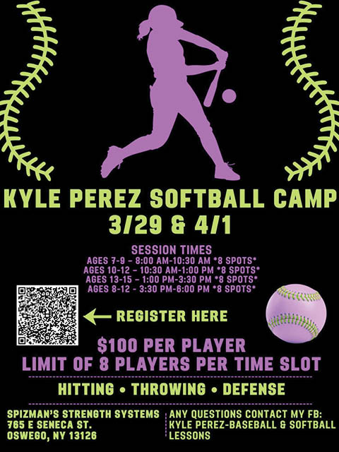softball camp kyle perez spizmans strength systems march april 2026