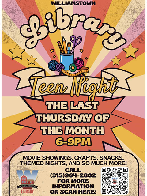 teen nights williamstown library last thursdays 2026
