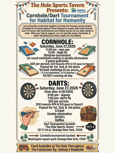 the hole cornhole tournament dart tournament for habitat for humanity 6.27.2026