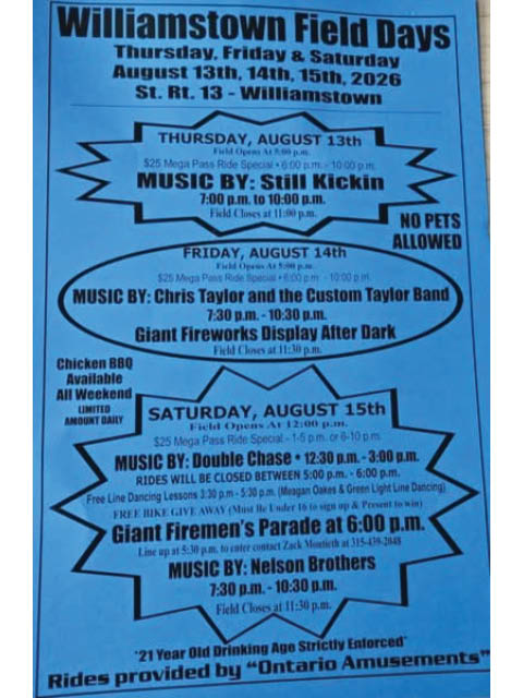 williamstown field days schedule