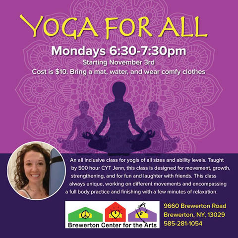 yoga for all with jen brewerton center for arts mondays 2026