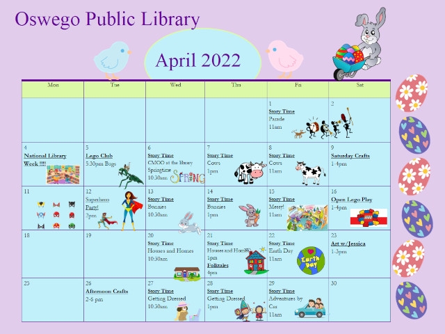 April 2022 Events at Oswego Public Library