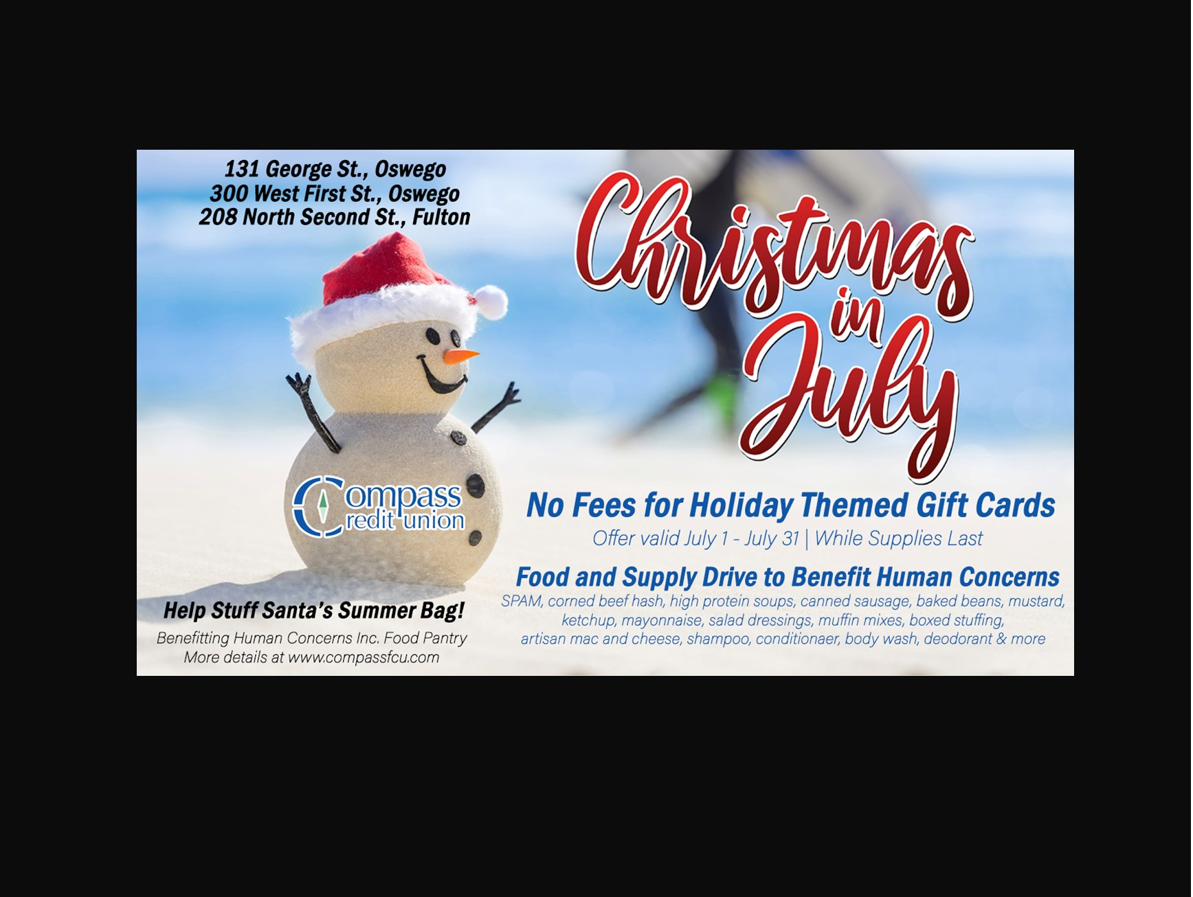 Compass Federal Credit Union 'Christmas in July' to Benefit Human Concerns Inc. Food Pantry