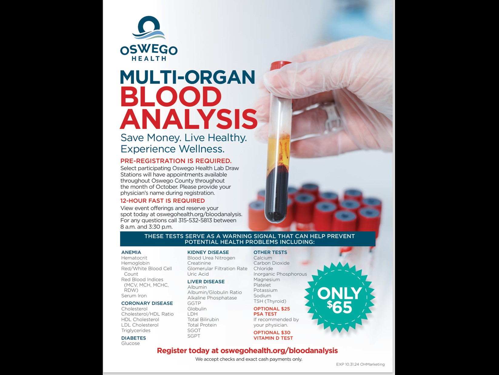 Oswego Health Offers Multi-Organ Blood Analysis Event to Community Throughout October