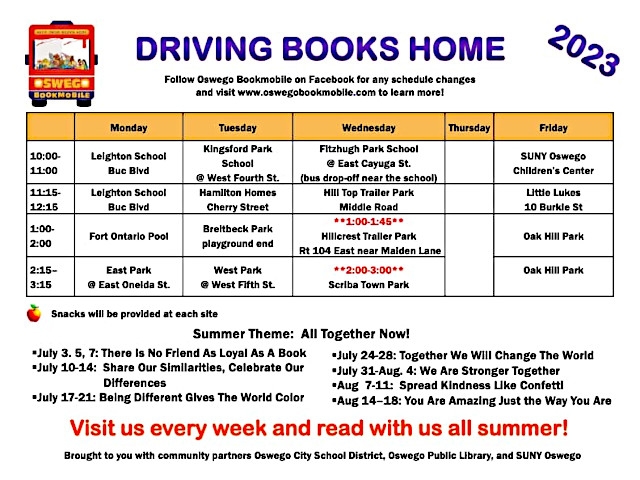 Oswego Bookmobile Releases 2023 'Driving Books Home' Summer Reading Program Schedule