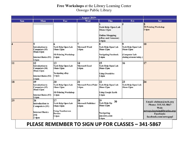 August 2019 Events at Oswego Public Library