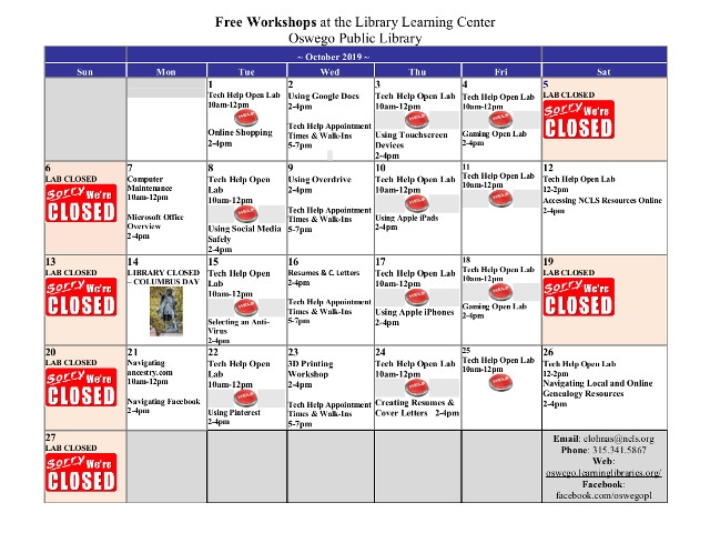 October 2019 Events at Oswego Public Library