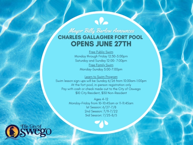 Mayor Barlow Announces Charles E. Gallagher Pool Opening June 27th