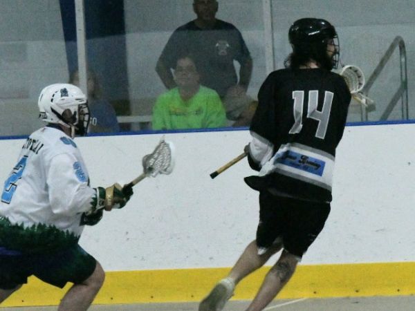 Oswego&#039;s Isaac Annal (#14) in action against the Utica Yeti in 2022